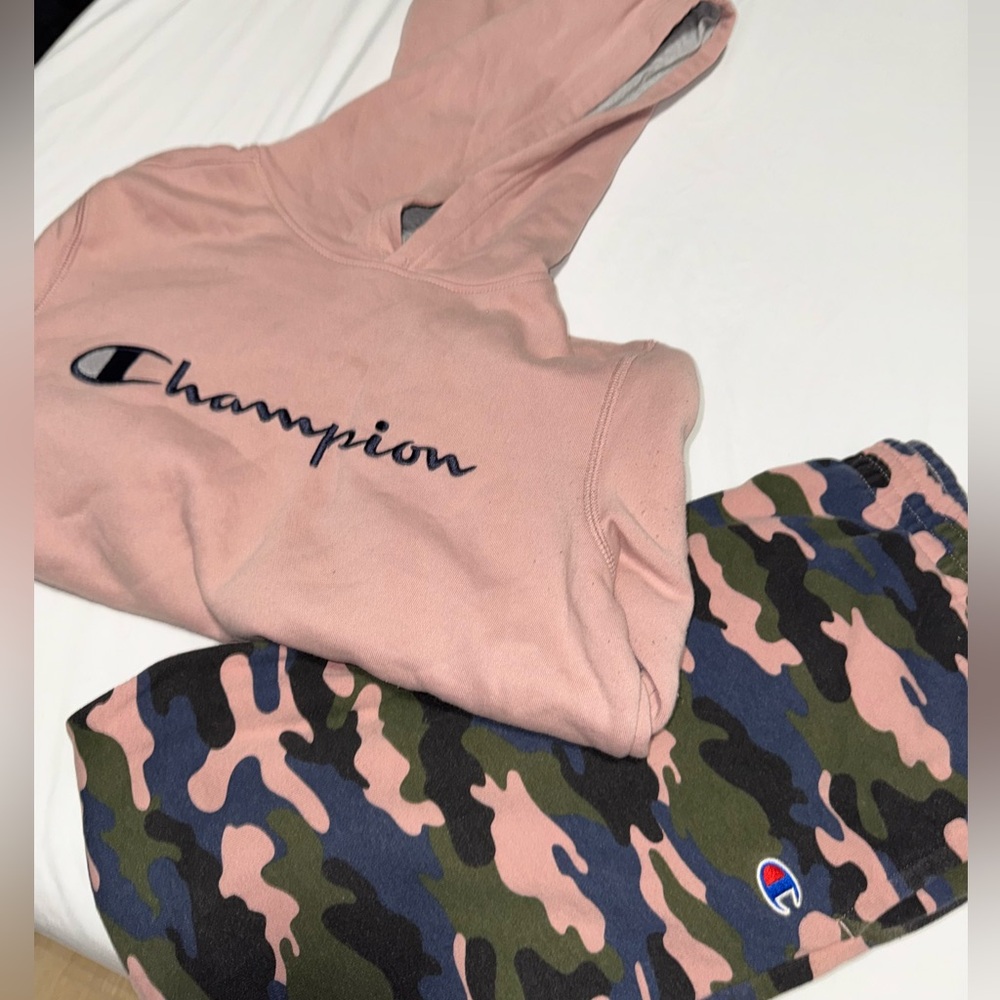 Champion Pink Hoodie and Camo Joggers Set